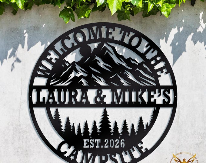 Custom Campsite Metal Sign: Mountain Cabin Decor, Personalized Camping Gift