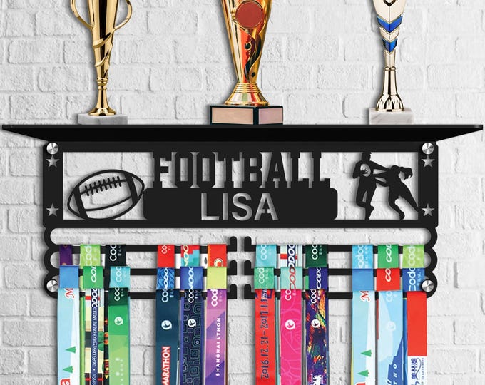 Personalized Football Medal Hanger: Custom Name Trophy Shelf