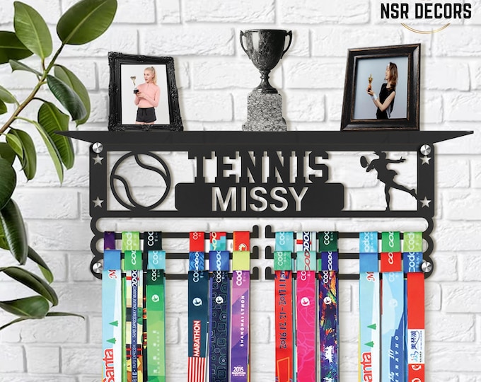Personalized Tennis Medal Hanger: Custom Name Metal Display Rack