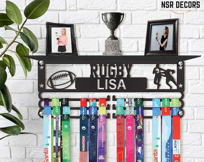 Personalized Metal Medal Hanger Shelf: Athlete Trophy Display