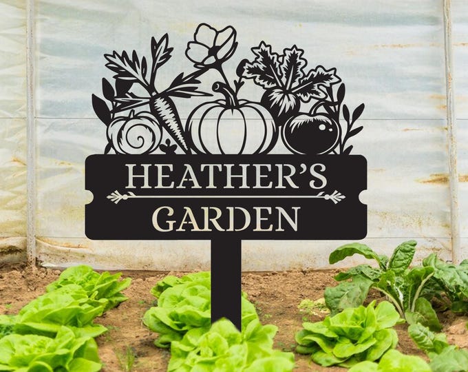 Personalized Metal Garden Sign with Stake, Vegetable Yard Art