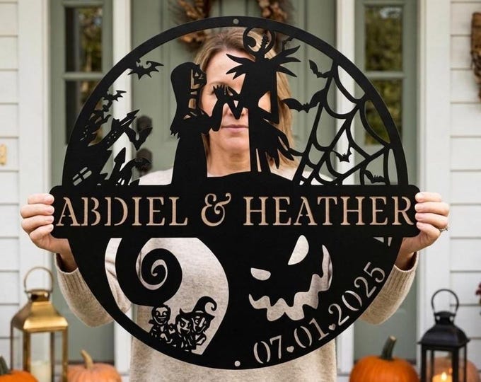 Custom Jack & Sally Wedding Metal Sign Gothic Front Door Wall Decor Spooky Outdoor Housewarming Wedding Gift