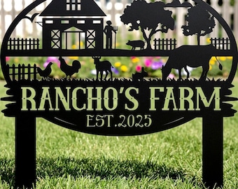 Personalized Farm Metal Sign, Custom Ranch Name Stake, Farmhouse Garden Decor Established