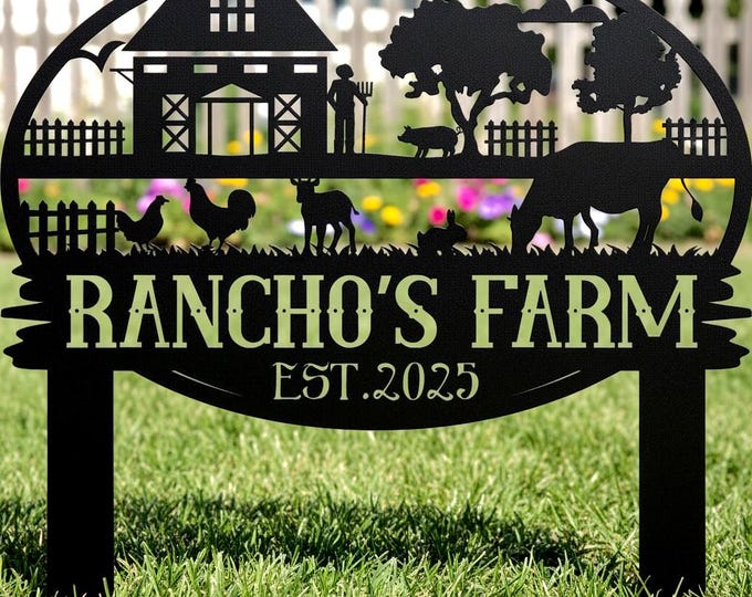 Personalized Farm Metal Sign, Custom Ranch Name Stake, Farmhouse Garden Decor Established