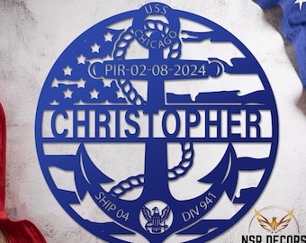 Personalized Navy Anchor Metal Sign: Boot Camp Graduation Gift, Patriotic Wall Art