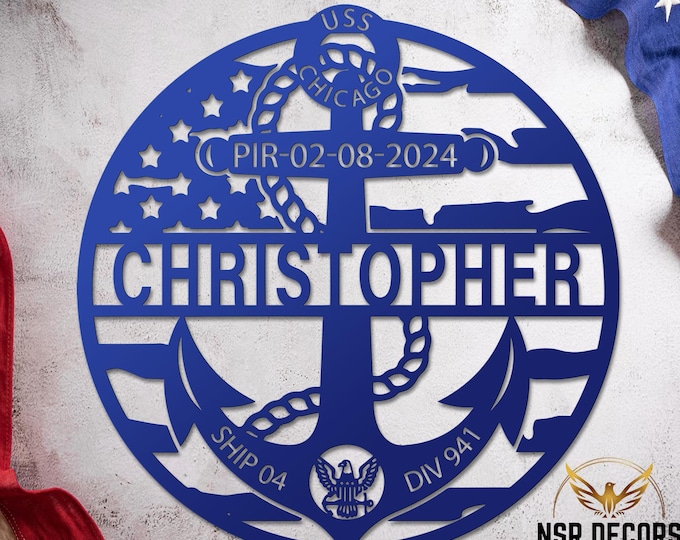 Personalized Navy Anchor Metal Sign: Boot Camp Graduation Gift, Patriotic Wall Art