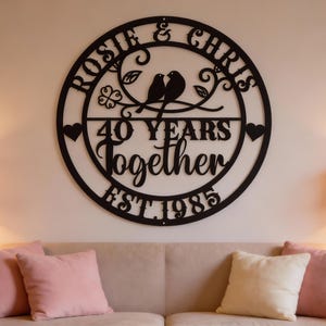 Letrero metálico del 40.º aniversario, arte mural personalizado para pareja, regalo de San Valentín. imagen 3