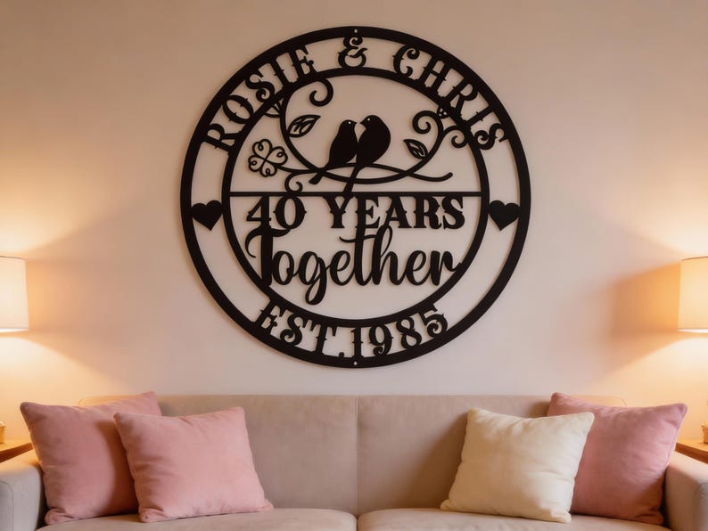 Letrero metálico del 40.º aniversario, arte mural personalizado para pareja, regalo de San Valentín. imagen 3