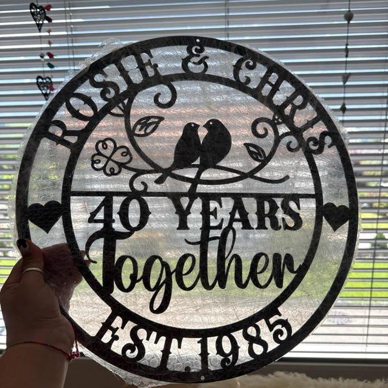 Letrero metálico del 40.º aniversario, arte mural personalizado para pareja, regalo de San Valentín. imagen 12