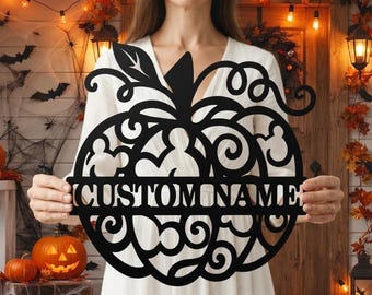 Personalized Pumpkin Metal Sign, Custom Family Name Monogram, Fall Front Door Decor, Thanksgiving Hostess Housewarming Gift
