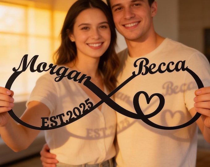 Personalized Infinity Metal Sign, Custom Couple Name & Date Wall Art