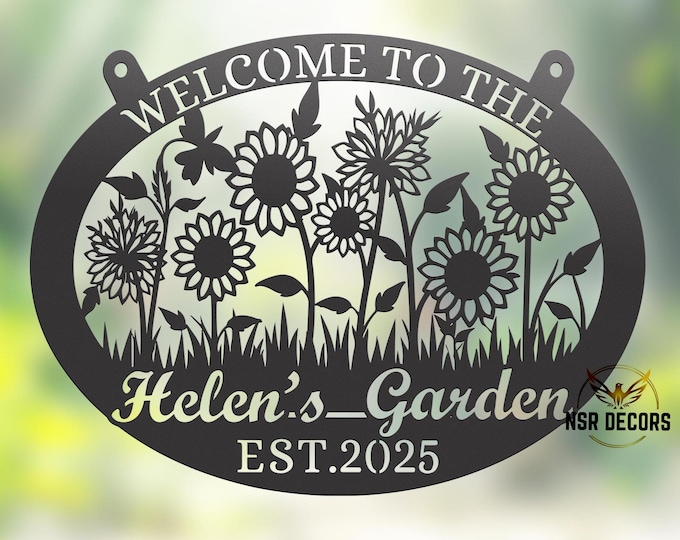 Custom Sunflower Garden Sign: Metal Family Name Lawn Decor