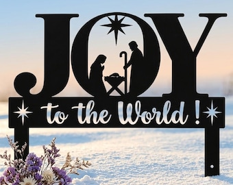 Joy To The World Metal Nativity Yard Stake: Outdoor Christian Holiday Décor, Shadow Caster, Religious Christmas Lawn Art