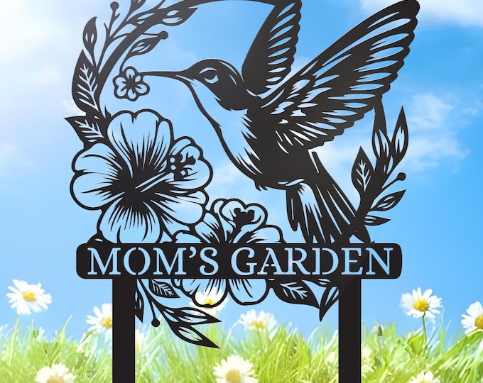 Custom Hummingbird Metal Garden Stake: Personalized Flower Sign