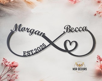 Personalized Infinity Metal Anniversary Sign, Heart Wedding Date Wall Art