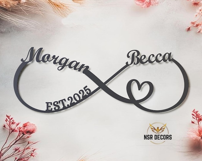 Personalized Infinity Metal Anniversary Sign, Heart Wedding Date Wall Art