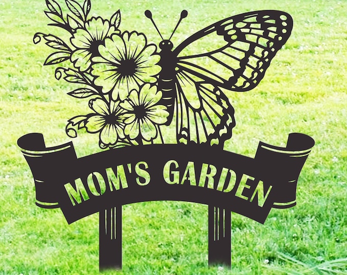 Personalized Butterfly Garden Stake: Metal Flower Bed Sign