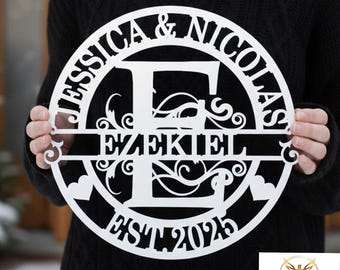 Custom Monogram Couple Metal Signs, Last Name, Anniversary Gift, Housewarming Metal Art