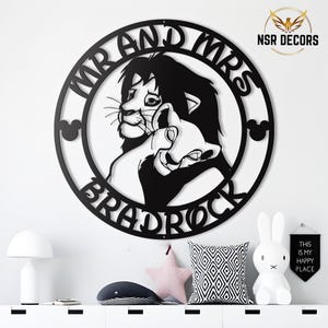 Wedding Personalized Lion King Metal Sign | Mr. and Mrs. Anniversary Sign| Disney Lovers Name Sign| Family Name Sign | Couple&#39;s Disney Gifts