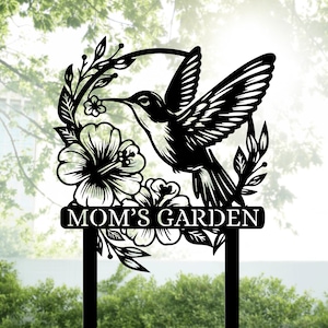 Custom Hummingbird Metal Garden Stake, Personalized Garden Name Sign, Metal Yard Sign, Garden Metal Art, Outdoor Gardening, Garden Decors