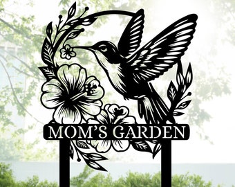 Custom Hummingbird Metal Garden Stake, Personalized Garden Name Sign, Metal Yard Sign, Garden Metal Art, Outdoor Gardening, Garden Decors