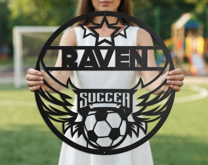 Personalized Soccer Metal Sign, Custom Team Wall Decor, Sports Room Sign, Soccer Player Gift, Outdoor Soccer Decor, Team Name Sign