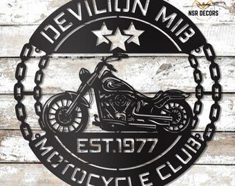 Targa in metallo personalizzata per club motociclistico: decorazione per garage, regalo per motociclisti.