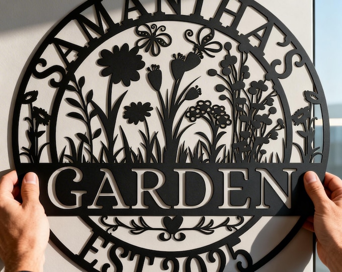 Custom Floral Metal Garden Sign, Personalized Family Name Outdoor Decor, Patio Yard Art