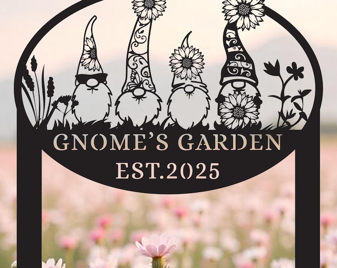 Personalized Garden Gnome Metal Stake: Custom Outdoor Decor