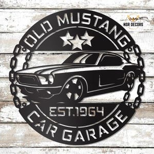 Letrero de metal Mustang personalizado, regalo para el día del padre, letrero de garaje, decoración de taller, decoración de cueva de hombre, regalo de mecánico, letrero de metal Mustang 1967