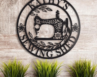 Personalized Sewing Room Metal Sign: Custom Quilting Decor with Flowers