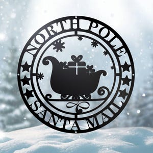 Personalized North Pole Metal Sign, Christmas Wall Decor