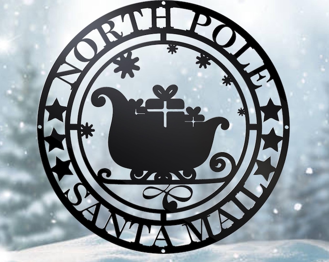 Personalized North Pole Metal Sign, Christmas Wall Decor