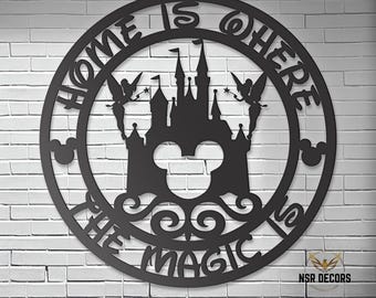 Mickey Castle Metal Wall Art, Mickey Mouse sign, Disney Home Décor, Entrance Room Sign, Disney Welcome Wall Art, Perfect Gifts For Family