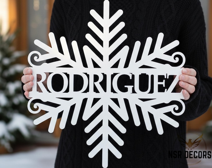 Custom Family Name Snowflake Metal Sign, Christmas Decor