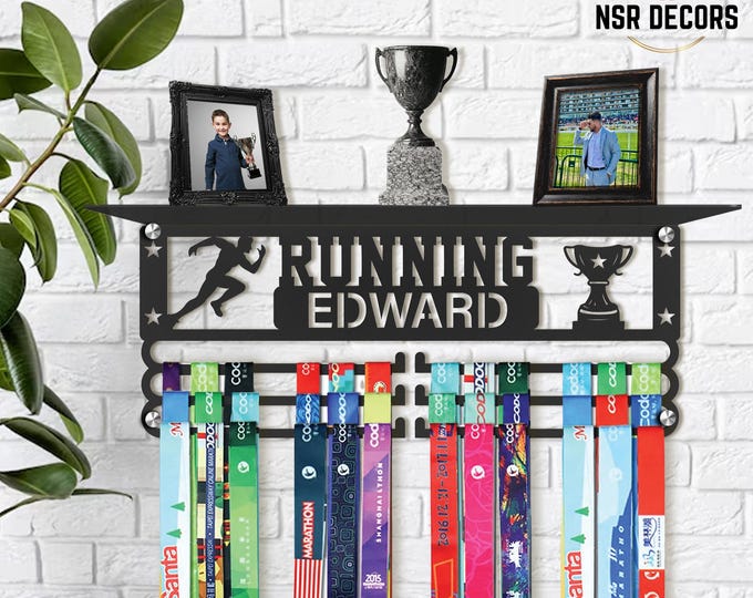 Personalized Running Medal Holder, Custom Name Metal Display Rack