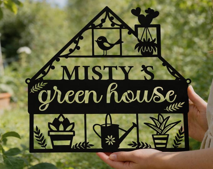 Personalized Greenhouse Metal Sign, Backyard Garden Decor, Housewarming Gift for Garden Lovers