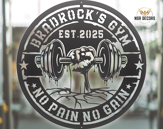 Custom Metal Dumbbell Gym Name Sign: Personalized Workout Room Decor