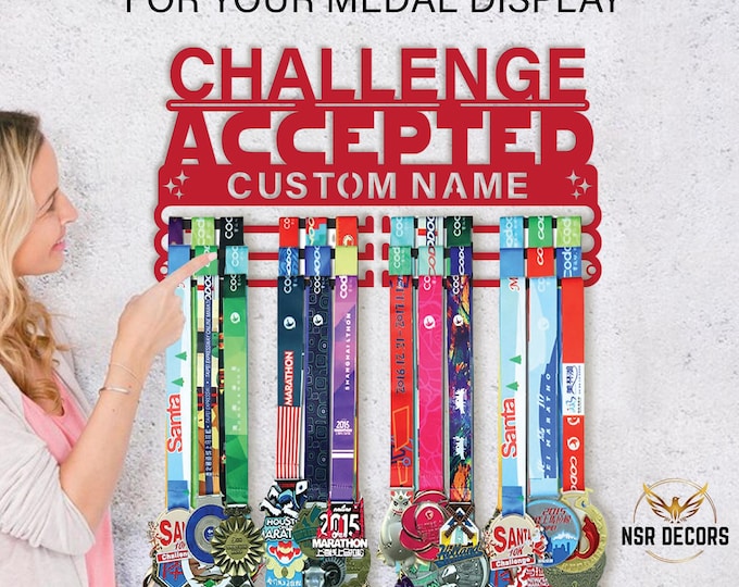 Custom 'Challenge Accepted' Medal Hanger: Sports Medal Display Rack