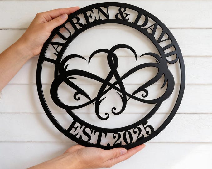 Personalized Infinity Metal Sign, Custom Couple Name Wall Art, Wedding Anniversary Gift