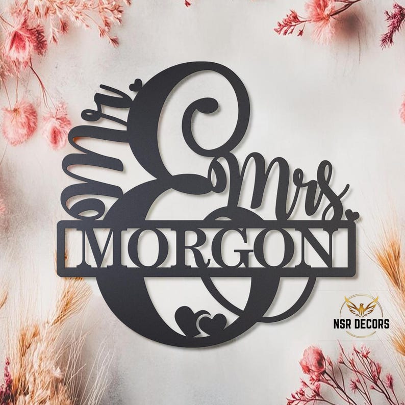 Custom Mr and Mrs Metal Sign, Personalized Family Name Sign, Wedding ...