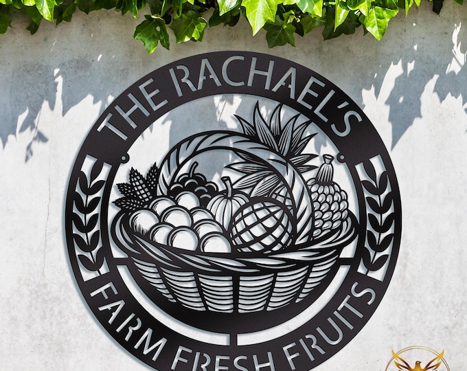 Custom Farm Fresh Fruits Metal Sign, Personalized Orchard Decor