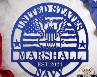 US Navy Crest Metal Sign, Military Retirement Gift, American Flag Wall Decor