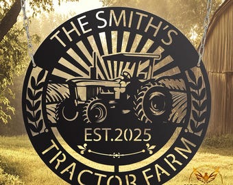 Custom Metal Tractor Sign, Personalized Farm Name Wall Decor