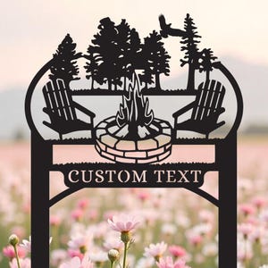 Letrero de metal para fogata personalizado, letrero de metal para fogata al aire libre, letreros con nombre de campista, letrero de cabaña, letrero de casa de campamento, regalo para amantes de la vida al aire libre
