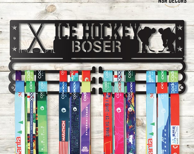 Personalized Ice Hockey Medal Holder: Metal Sports Awards Display