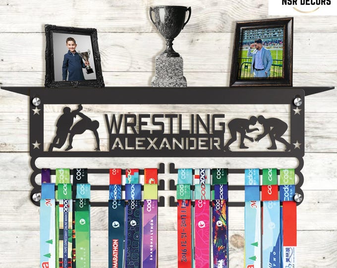 Custom Wrestling Medal Hanger with Shelf: Tiered Award Display