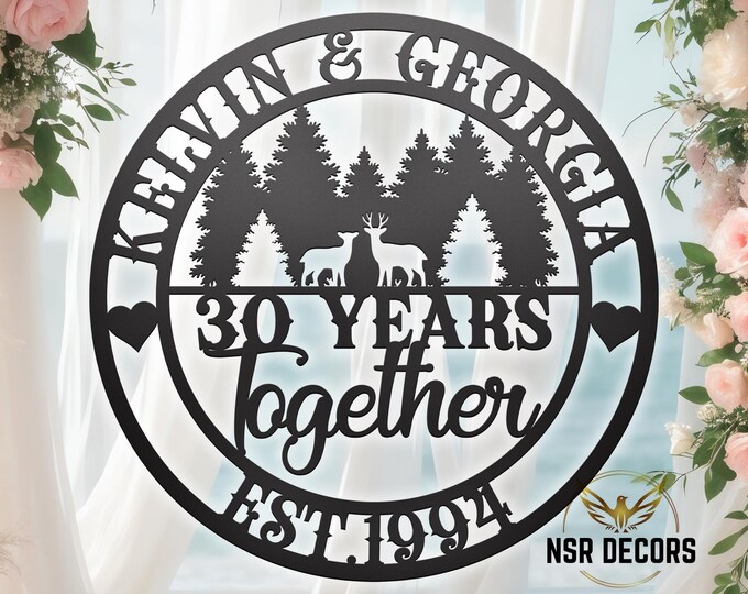 Custom 30th Anniversary Deer Metal Sign, Personalized Couple Gift