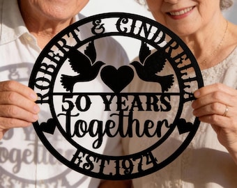 Letrero metálico personalizado para el 50.º aniversario: decoración de pared personalizada para parejas - Regalo de bodas de oro