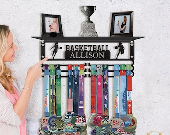 Custom Metal Medal Hanger with Shelf, Basketball Award Display